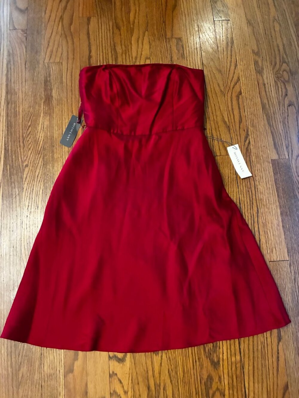 Ann Taylor Petites Red Satin Strapless Dress Size 8P